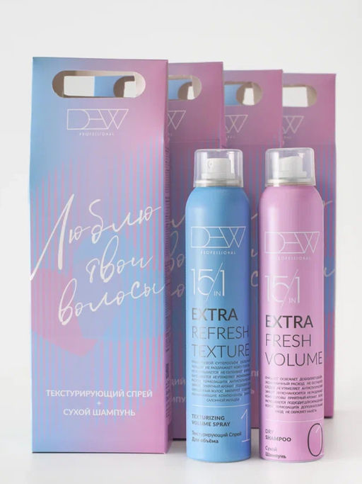 DEW Professional Набор для волос: Текстурирующий спрей + Сухой шампунь, 200 мл x 2