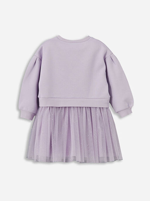 Bisiklet Yaka Elsa Bask?l? K?z ?ocuk Elbise