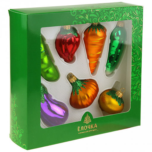 Елочная игрушка фигурка стеклянная Овощи, ручная художественная роспись, подарочная упаковка, набор 7шт (Россия) - Домашняя мода фото 2