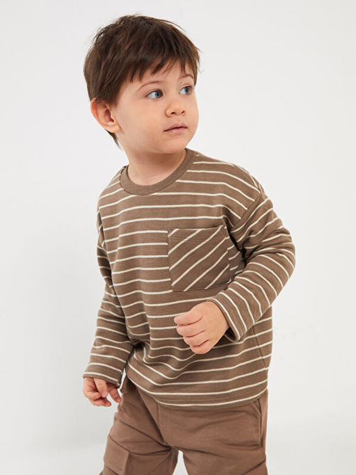 Bisiklet Yaka Uzun Kollu ?izgili Erkek Bebek Ti??rt - Waikiki фото 3