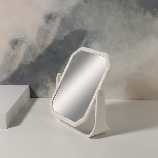 Зеркало настольное, двустороннее, 16.8×19.5 см, (13.5×16 см), белое