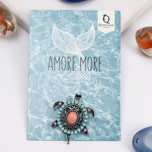 Брошь «Этника. Черепашка», разноцветная в серебре