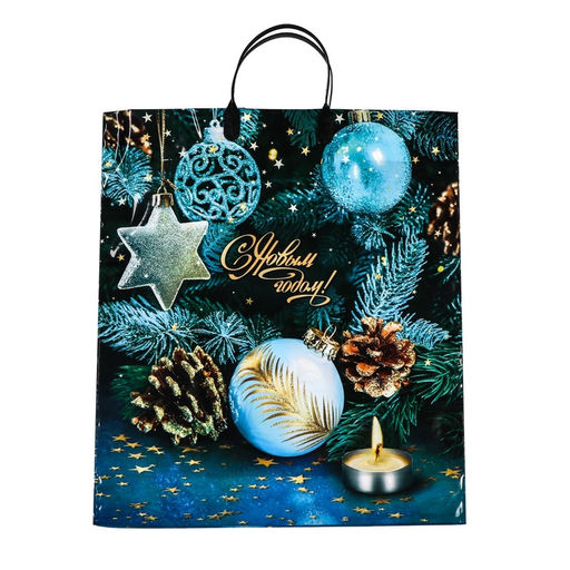 Цена за 10 шт. Пакет новогодний «Золотые шишки», полиэтиленовый с пластиковой ручкой, 40×44 см