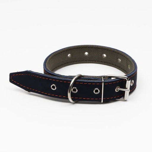 Ошейник комбинированный кожа/брезент, безразмерный, 70 х 3,5 см, ОШ 25-60 см, синий - Пижон фото 2