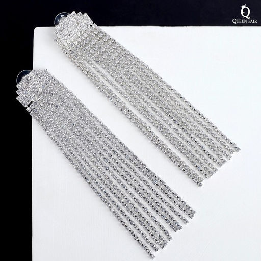 Серьги висячие со стразами Водопады полукруг, цвет белый в серебре, 11см - Queen fair фото 4