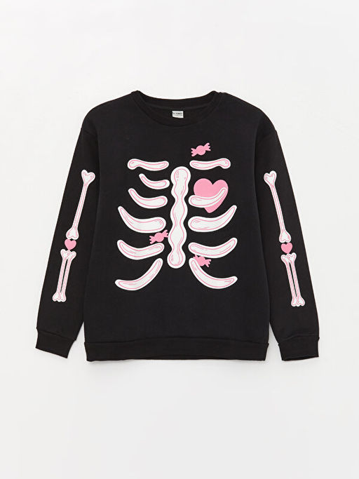 Bisiklet Yaka Bask?l? Uzun Kollu K?z ?ocuk Sweatshirt ve E?ofman Alt? - Waikiki фото 2