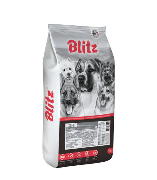 BLITZ ADULT LIGHT д/собак с лишним весом индейка 15 кг BDD38-1-15000