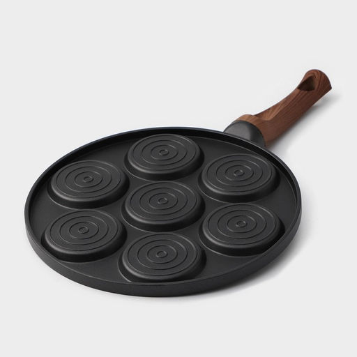 Сковорода-оладница Доляна Смайлы, d=26 см, ручка soft-touch, литой алюминий, чёрная  фото 3