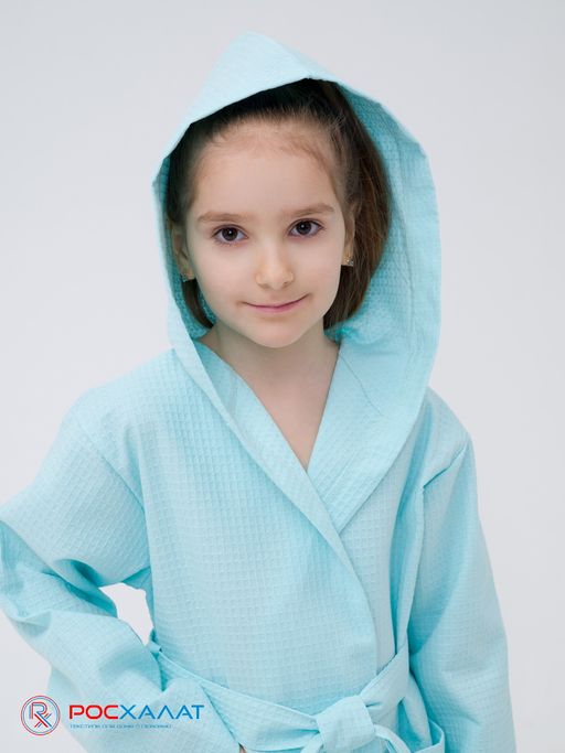 Детский вафельный халат с капюшоном мятный В-07 (19)