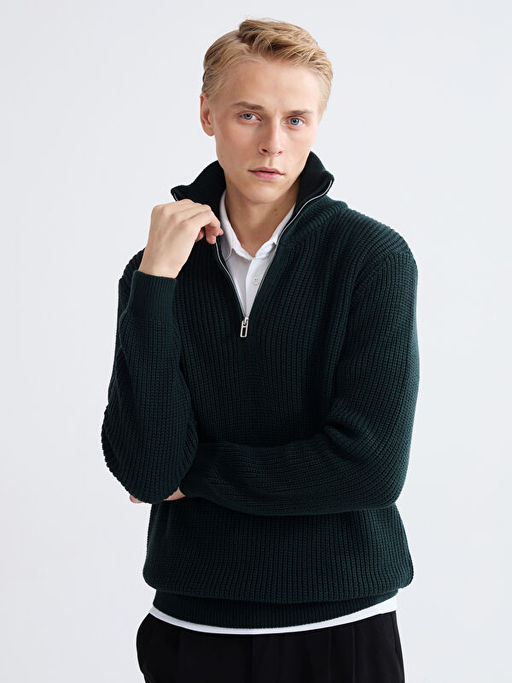 Fermuarl? Dik Yaka Erkek Triko Kazak