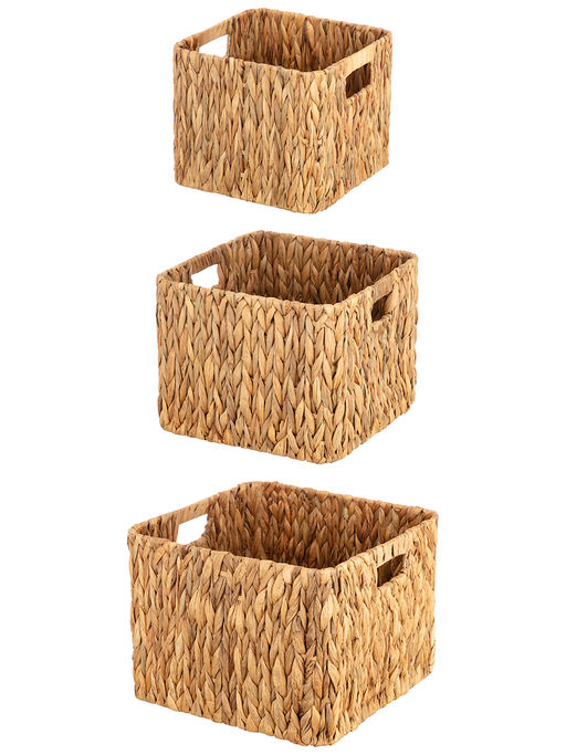 Набор 3 плетеных корзин 25*25*21см, 29*29*23 см, 33*33*25 см, водный гиацинт