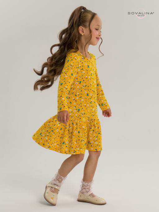 Платье Алиса дл/р цветы на горчице - Sovalina фото 17