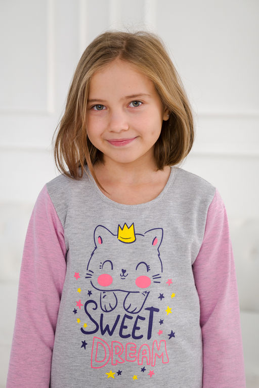 Пижама детская из футера Кисонька розовая березка