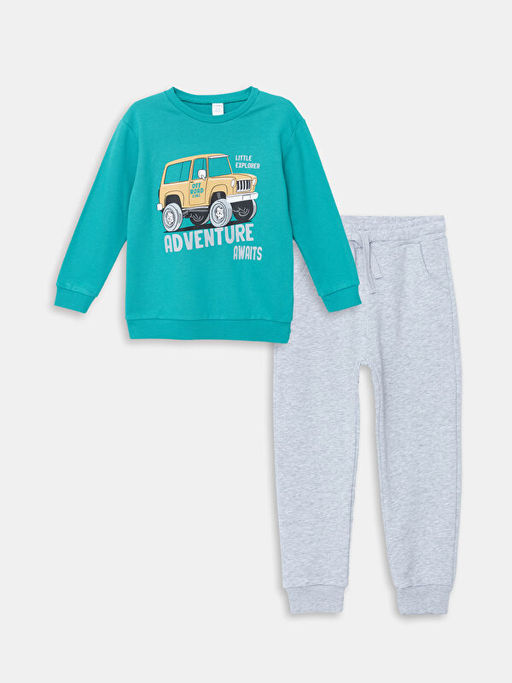 Bisiklet Uzun Kollu Bask?l? Erkek Bebek Sweatshirt ve E?ofman Alt 2li Tak?m