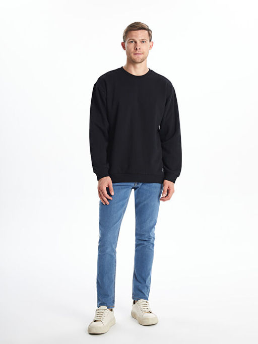 Bisiklet Yaka Uzun Kollu Erkek Kal?n Sweatshirt