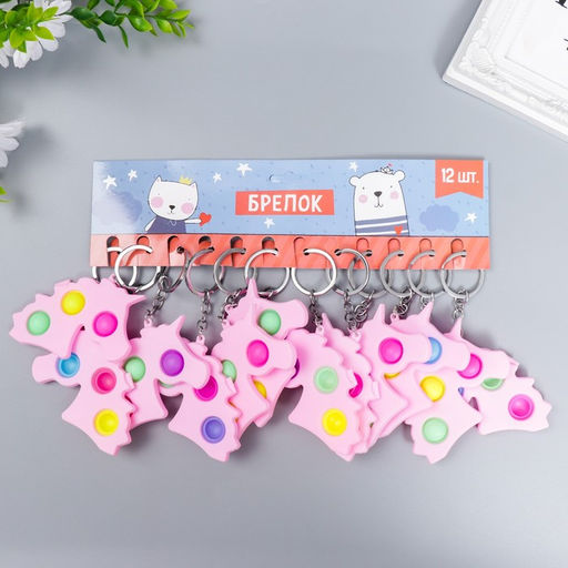 Цена за 12 шт. Брелок резина антистресс (бесконечная пупырка) Розовый единорог МИКС 9х5,6 см - Simaland фото 5