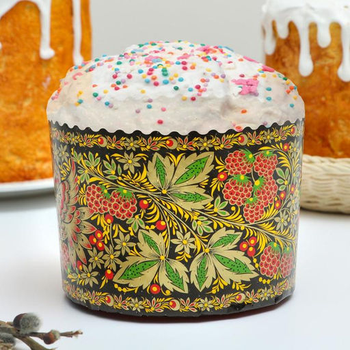 Цена за 1400 шт. Форма для выпечки кулича бумажная Деко-про «Хохлома», одноразовая, 13.4×10 см, МИКС