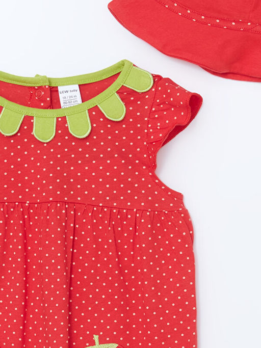 ?ilek Desenli K?z Bebek ?apka ve Tulum 2li Tak?m