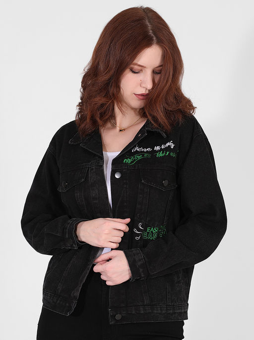 Джинсовая куртка женская с надписями - Almond фото 2