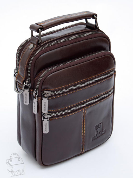 Сумка мужская кожаная 634M brown Fuzhiniao в Новосибирске