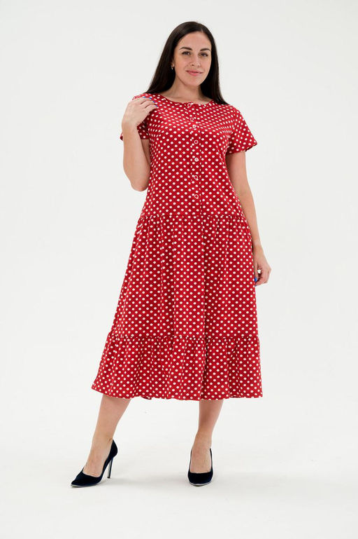 Платье женское из кулирки Кармелита горошек красный - Амадэль фото 5