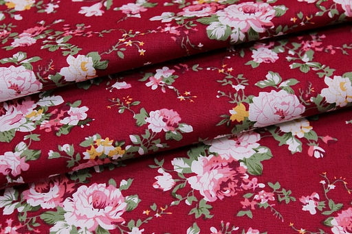 Импорт. хлопок Большие пионы на бордово-красном, ш.1.5м, хлопок-100%, 105гр/м.кв - Купава фото 2