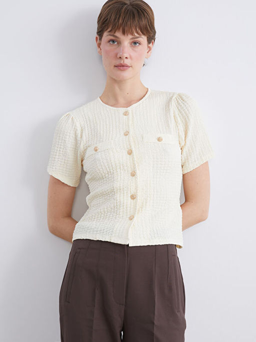 Bisiklet Yaka Dokulu Bluz