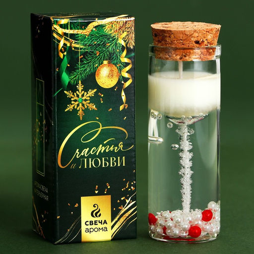 Свеча новогодняя гелевая Жемчужина, с декором внутри, 2.9?2.9?8 см