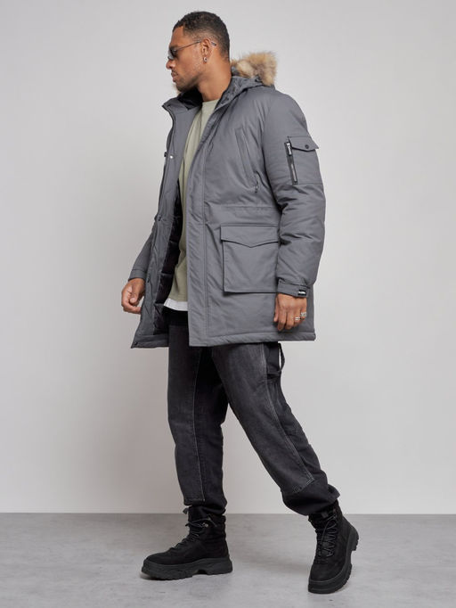 Парка мужская зимняя удлиненная с мехом темно-серого цвета 8318TC - Wonderrman фото 3