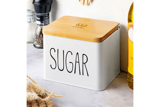 Емкость для хранения 1,5 л 14*11*11 см SUGAR с деревянной крышкой, белая - Elan gallery фото 9