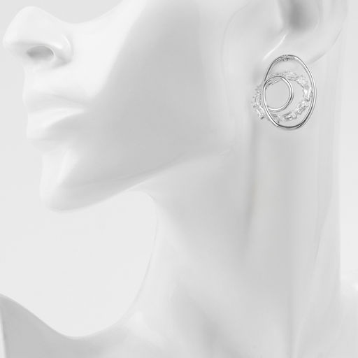 Серьги со стразами Блум тройной круг, белый в серебре - Qf фото 3