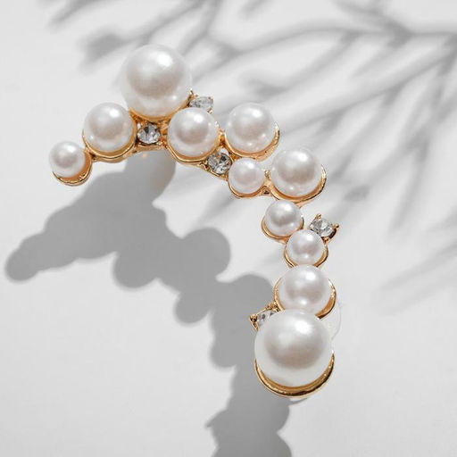 Серьга Кафф жемчужное сокровище, цвет белый в золоте - Queen fair фото 2