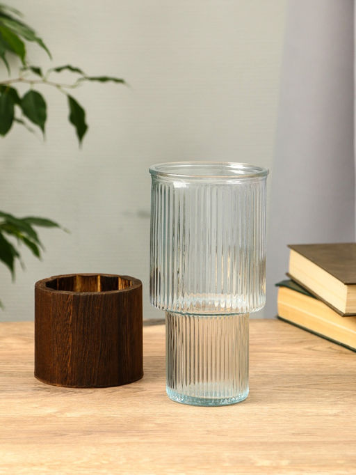 Ваза «Лесли», линии, 20×10 см, стекло, прозрачная