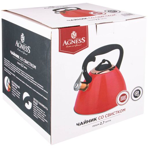 ЧАЙНИК AGNESS ТЮДОРСО СВИСТКОМ 2,7 Л, ТИТАНОВОЕ ПОКРЫТИЕ НОСИКА, ТЕРМОАККУМУЛИРУЮЩЕЕ ДНО, ИНДУКЦИЯ  фото 2
