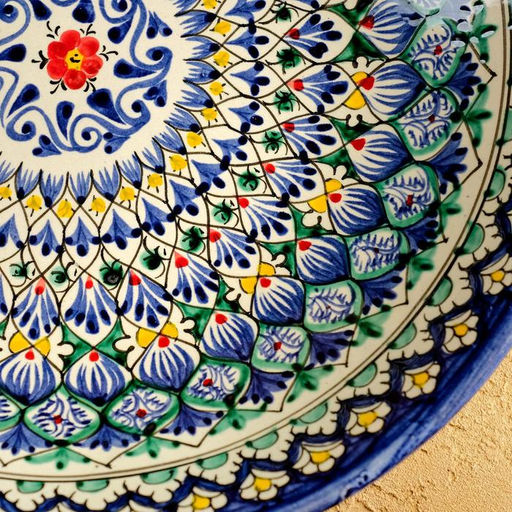 Ляган узбекский Риштанская Керамика «Узоры», d=33 см, глубокий, синий