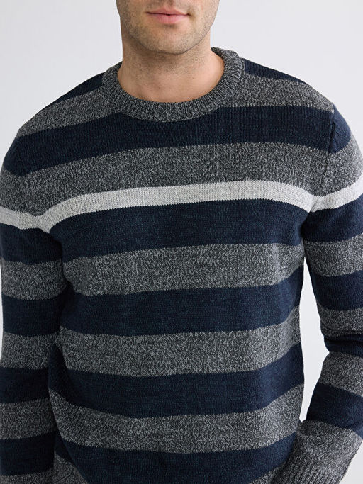 Bisiklet Yaka ?izgili Erkek Triko Kazak