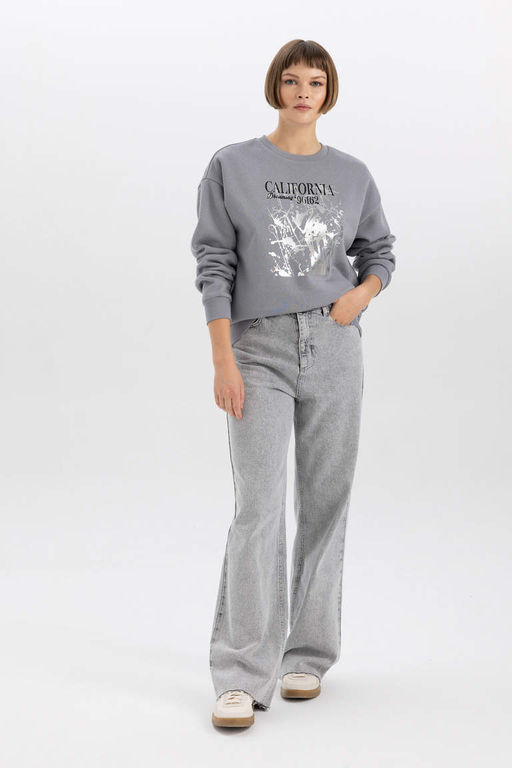 Плотный свитшот Relax Fit с круглым вырезом - Defacto фото 3