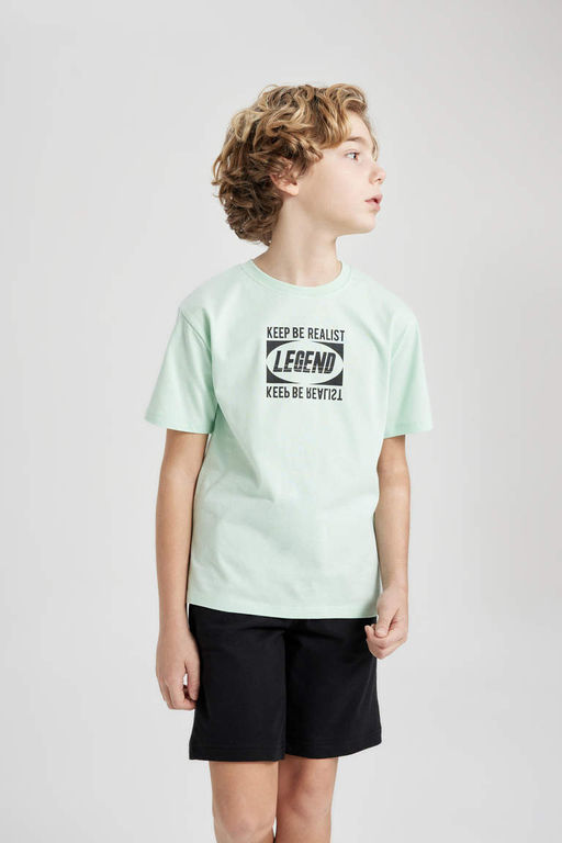 Футболка с короткими рукавами и круглым вырезом для мальчиков с принтом - Defacto фото 3