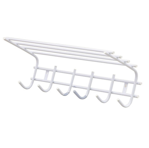 Вешалка для одежды 6 крючков с полкой метал. (белая)