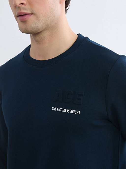 Bisiklet Yaka Bask?l? Erkek Sweatshirt