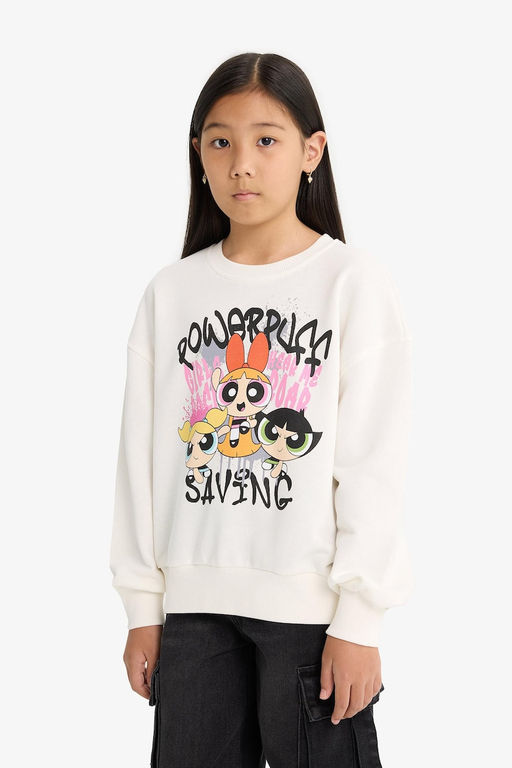 PowerPuff Girls Oversize Geni_ Kal_p Bisiklet Yaka Sweatshirt K_z _ocuk - Defacto фото 4