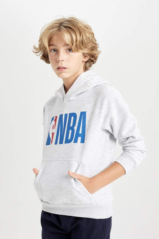 Толстая толстовка с капюшоном и надписью NBA для мальчиков - Defacto фото 4