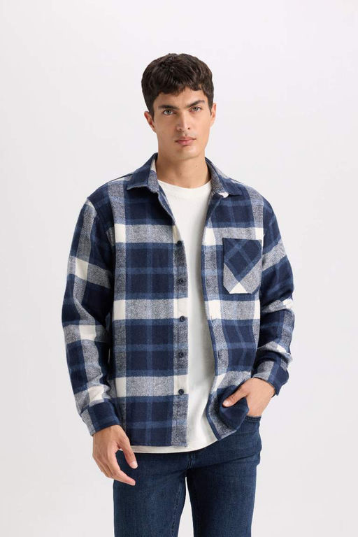 Рубашка в клетку с длинным рукавом и воротником-поло стандартного кроя - Defacto фото 4