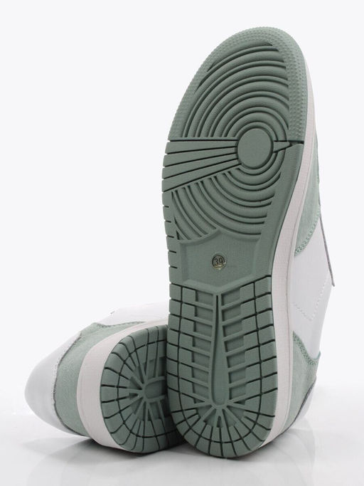 03-C933-7K WHITE/GREEN Кеды кожаные женские (натуральная кожа, натуральная замша)