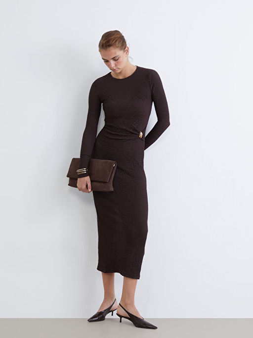 Bisiklet Yaka Dokulu B?zg?l? Elbise