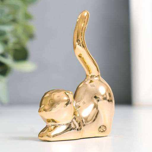 Фигурка керамика «Кот - потягушки», золото, 5.5×2.4×7.8 см