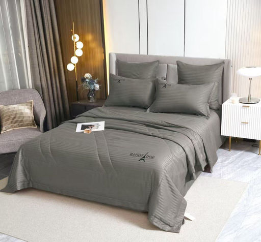 Одеяло MAISON DOR Страйп Сатин с простыней и наволочками L288-86 ГОЛУБОЙ