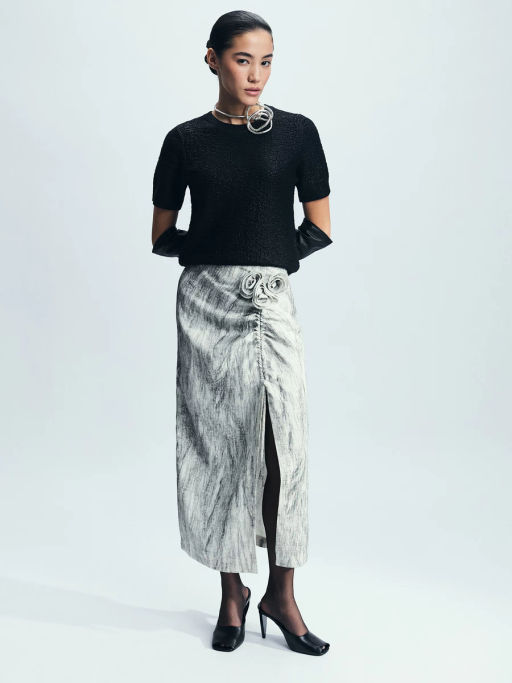 Юбка миди со сборкой и цветами / Zarina