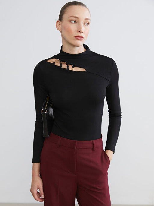 Dik Yaka Pencere Detayl? Kad?n Ti??rt