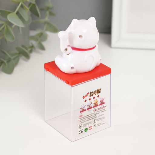 Маятник настольный антистресс «Белый Манэки-нэко с веером и монеткой», пластик, 5×5×5 см